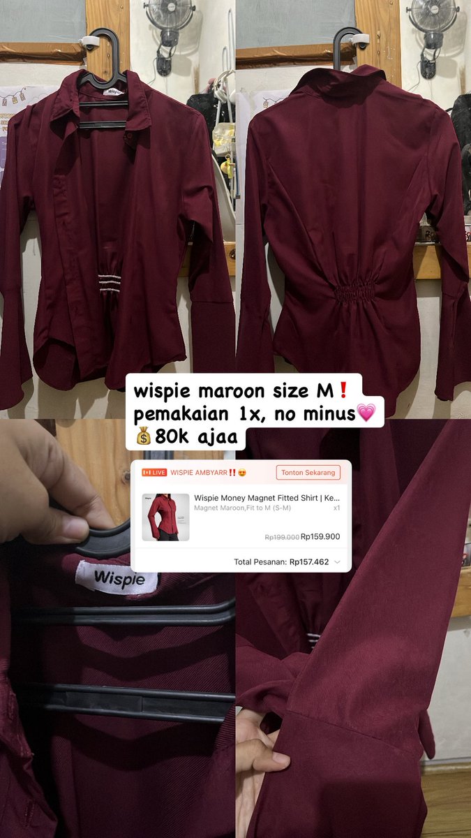 levigfs's tweet image. wispie maroon size M pemakaian 1x yukk ditake🫰🏻💗
