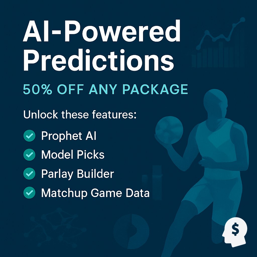 LineProphetLLC's tweet image. 50% off any package

Unlock these features:
✓ Prophet AI
✓ Model Picks
✓ Parlay Builder
✓ Matchup Game Data

🎯 lineprophet.com/packages?promo…

#LineProphet