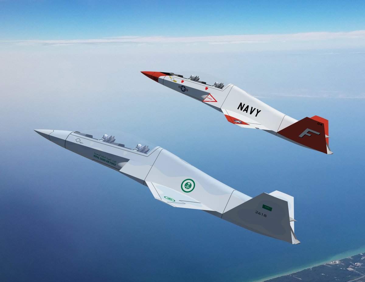 SM-31T Stilettos flying in formation as potential advanced supersonic trainers for the US Navy and Royal Saudi Air Force.