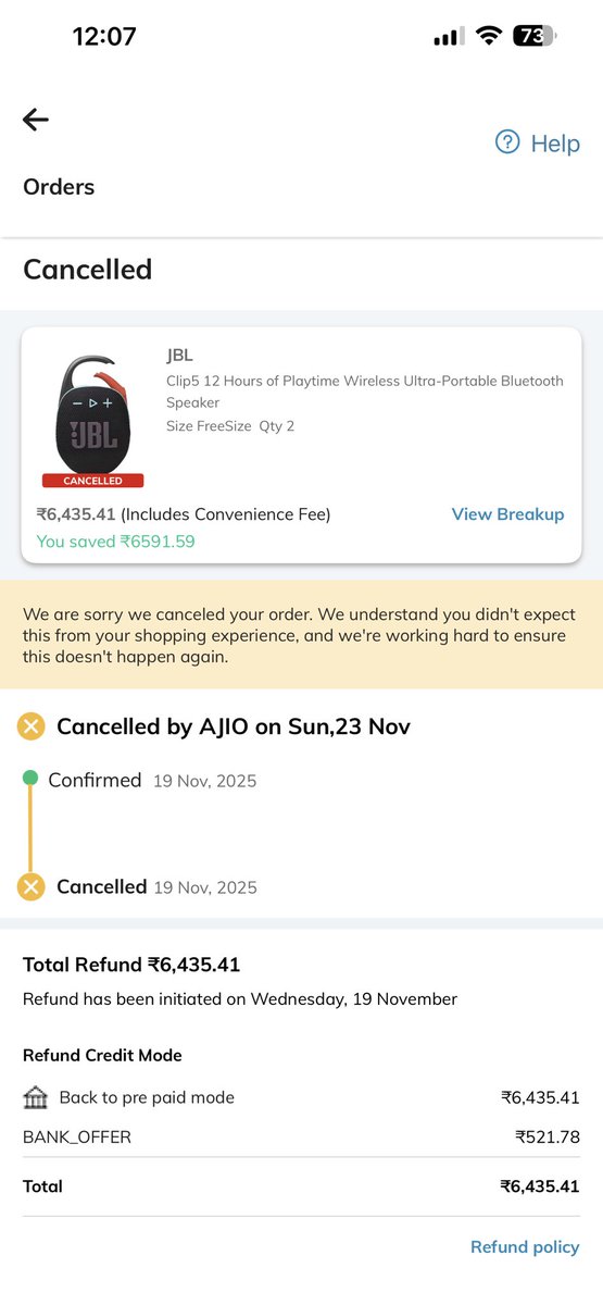 mrbhargav191's tweet photo. "Update: Still no response from @AJIOLife @AjioCares  @JBLaudio after 2 cancellations of my JBL speaker order! Ordered during discount &amp; still no resolution.
I extremely disappointed with your service !
#Ajio #CustomerService #JBLSpeaker" https://t.co/d03uzW4unF