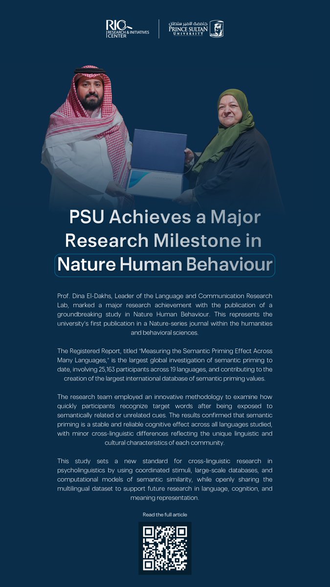ric_psu's tweet photo. We’re proud to celebrate a significant milestone as Prof. Dina El-Dakhs co-authors a groundbreaking study in Nature Human Behaviour—PSU’s first publication in a Nature-series journal in the humanities and behavioral sciences.

Read the Registered Report: https://t.co/7e1Ehb3JCl https://t.co/CMMFc5hT0k