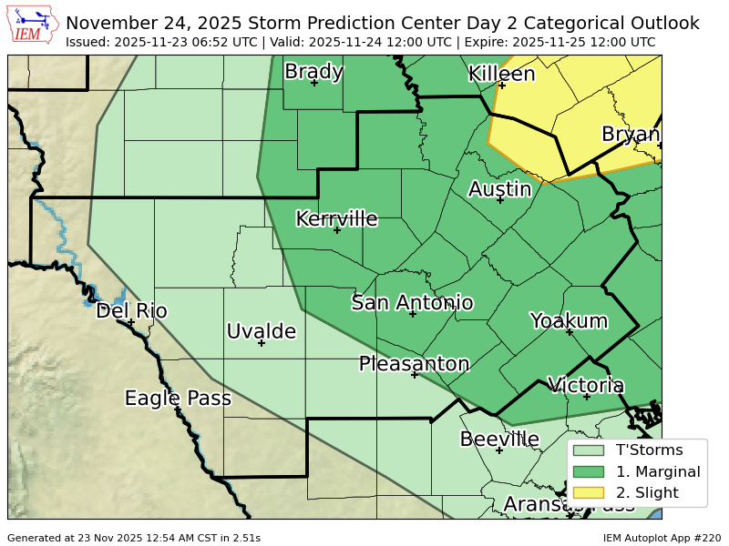 ScannerAtx's tweet image. #SPC issues Day 2 Slight Convective Risk at Nov 23, 6:52z for EWX spc.noaa.gov/products/outlo…