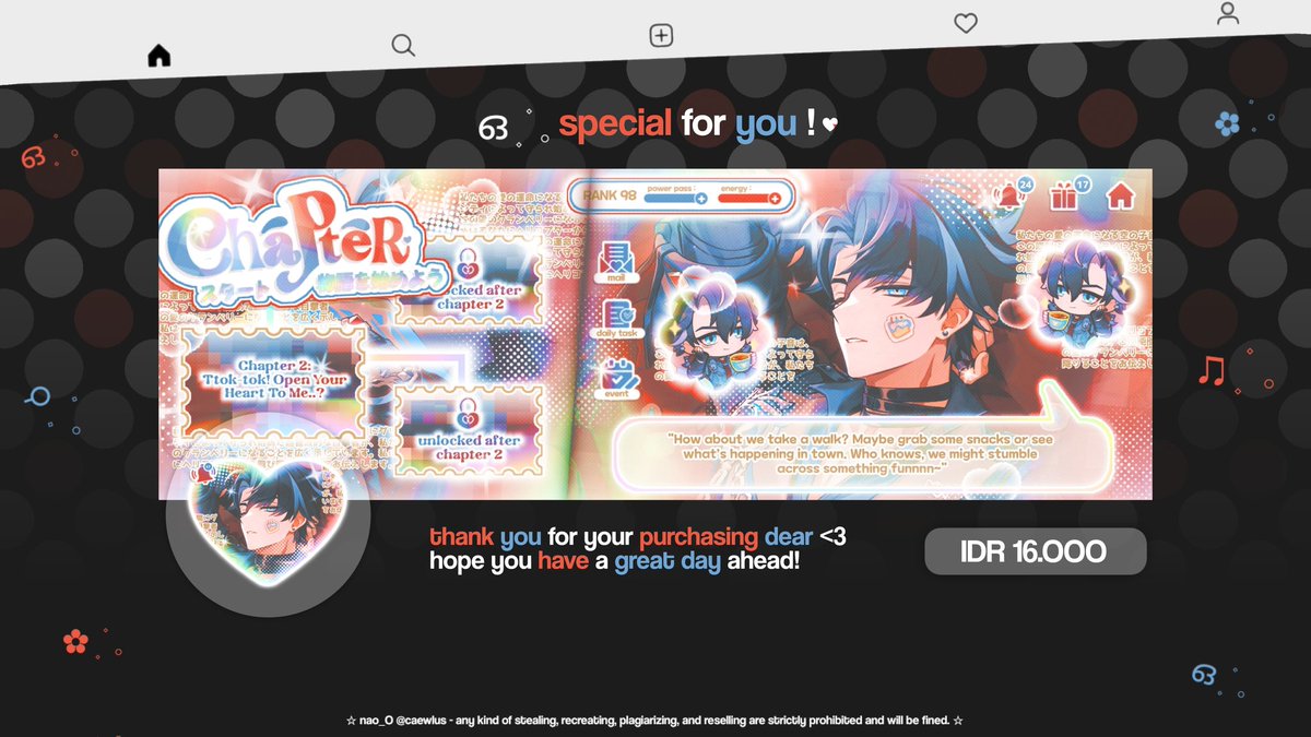 any interactions are cherished!

haloo! naoo ada 4 layout ready stock genshin ( wriothesley &amp; nicole ) yang bisa langsung di take by DM 🆗 harganya tertera di pict, avail QRIS! — happy jajann 🍎🍀

t. #zonauang #zonajajan