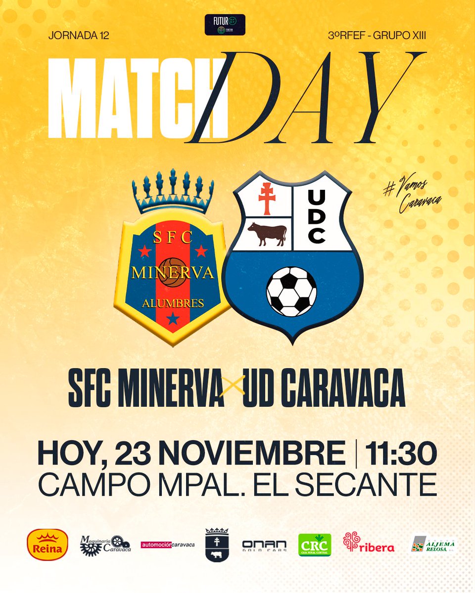 𝑴𝑨𝑻𝑪𝑯𝑫𝑨𝒀

SFC Minerva vs UD Caravaca
⏰ 11:30
🏟️ Campo  Mpal.  El  Secante

¡A  por  todas!