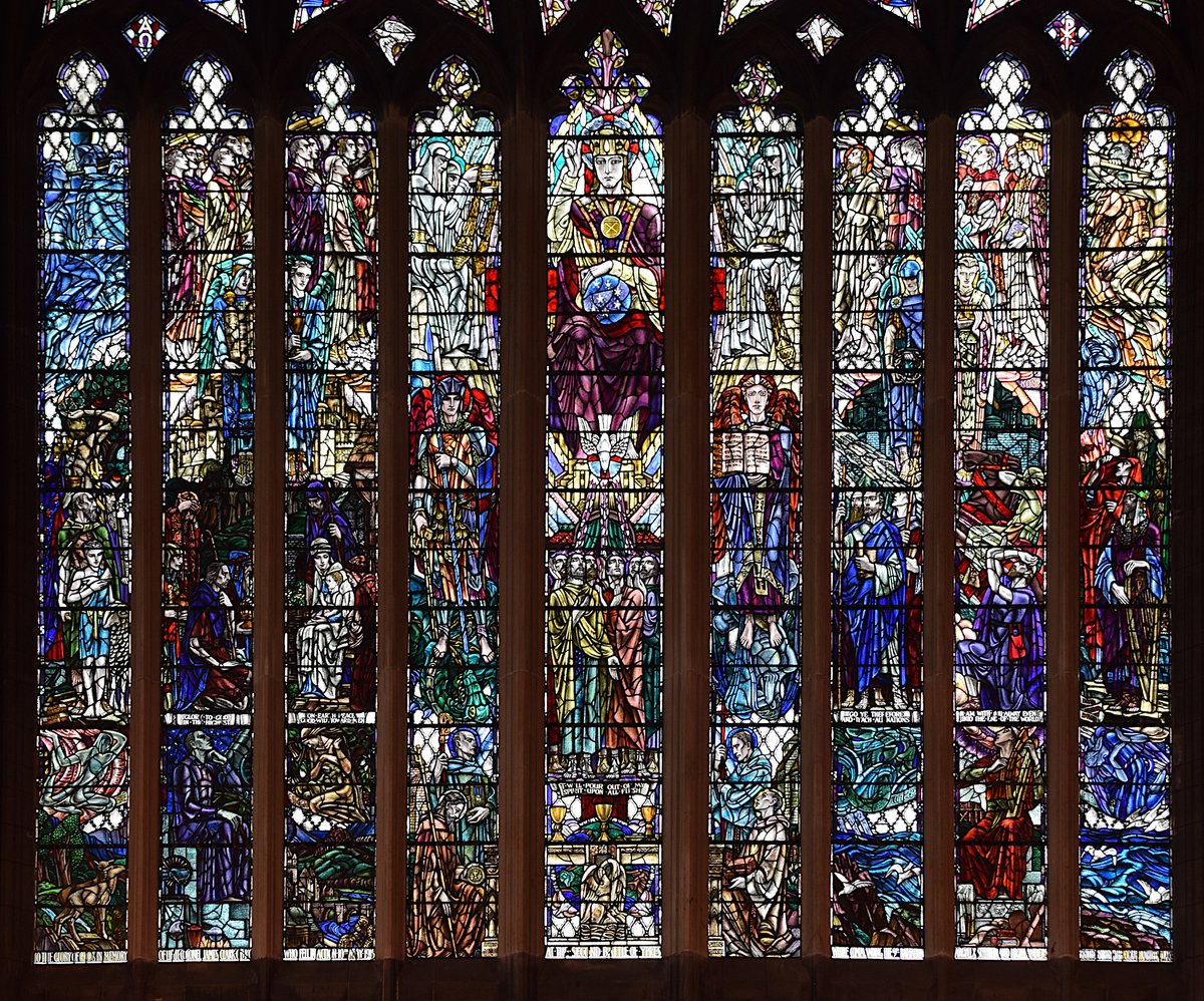 Christ the King seated in Majesty with Creation, Gospel and Apocalypse scenes in glass by Douglas Strachan, 1931 in Paisley Abbey. Today's the feast of Christ the King, first instituted by Pope Pius XI as the culmination of the Jubilee Year 1925, a century ago this year.