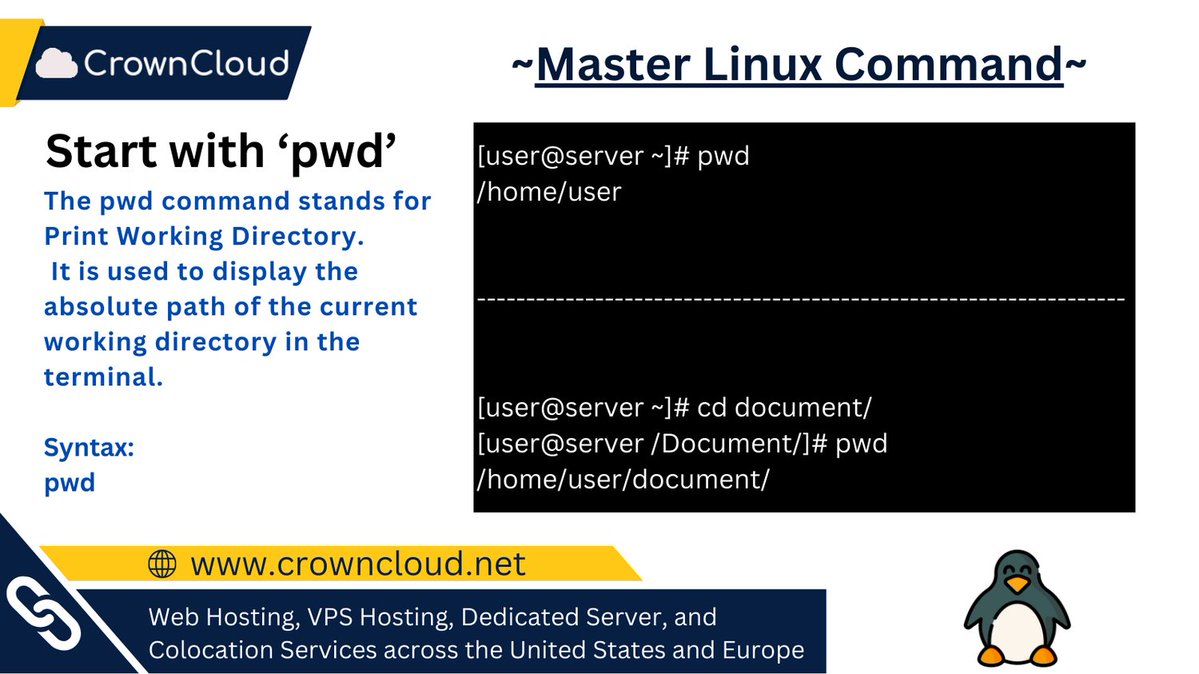 crownclouds's tweet image. Learning Linux? Start simple.
#pwd = Know exactly where you are in the system!

#LinuxBasics #CommandLine #DevOps