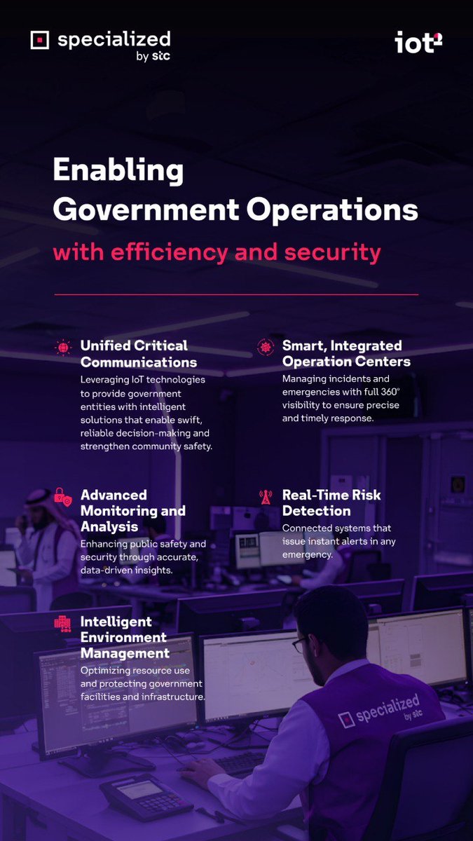 specialized_stc's tweet image. #specialized_by_stc and #iotsquared, in a strategic partnership, drive smarter and more secure government operations that support #SaudiVision2030.