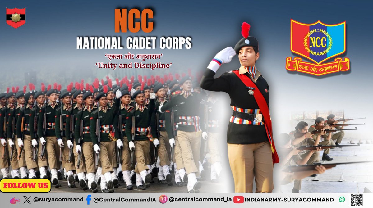 suryacommand's tweet image. &quot;𝗡𝘂𝗿𝘁𝘂𝗿𝗶𝗻𝗴 𝗱𝗶𝘀𝗰𝗶𝗽𝗹𝗶𝗻𝗲 𝘀𝗵𝗮𝗽𝗶𝗻𝗴 𝘁𝗼𝗺𝗼𝗿𝗿𝗼𝘄&quot;

#SuryaCommand extends warm wishes to all Ranks, Cadets, Veterans, Defence Civilian employees and families of the #NationalCadetCorps on the occasion of the 78th Raising Day.

The NCC continues to inspire…