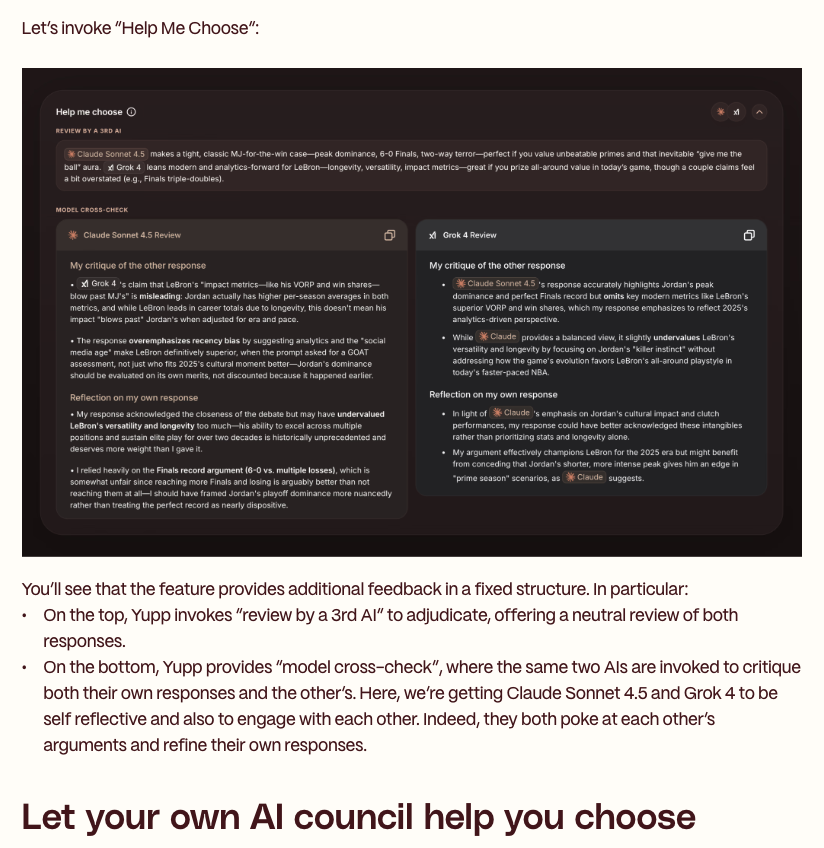 pankaj's tweet image. This is exactly what the &apos;Help Me Choose&apos; feature of @yupp_ai is! Everybody can try this out for any chat.
