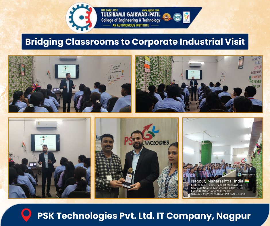 TechnologiesPsk's tweet image. Industrial Visit at PSK Technologies 🚀
48 TGPCET students explored real IT workspace — software, web tech &amp;amp; innovation in action.
Guided by Mr. Prashant Kadhao, turning learning into real-world experience! 💻✨
#IndustrialVisit #TGPCET #PSKTechnologies