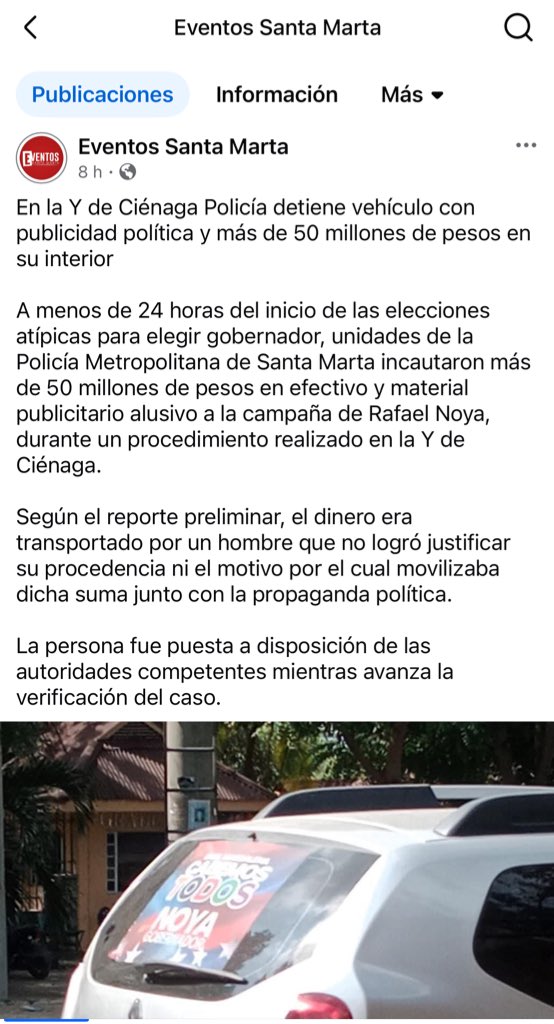 ¿Por qué la <a href="/PoliciaStaMarta/">Policía Metropolitana de Santa Marta</a> ha guardado silencio ante unas capturas por transporte de $50 millones en efectivo y publicidad política de la campaña de <a href="/rafaelnoyag/">Rafael Noya</a>, a menos de 24 horas de las atípicas?
<a href="/AABenedetti/">Armando Benedetti</a> cómo es el cuento de la “transparencia”?

facebook.com/share/p/1HA4up…
