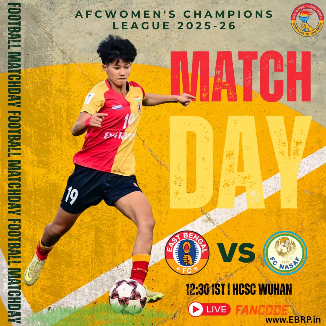 EBRPFC's tweet image. MATCHDAY IN WUHAN! 🔥

The Red &amp;amp; Gold Brigade take the stage in the AFC Women’s Champions League 2025–26!

East Bengal FC 🟥🟨 vs FC Nasaf
⏰ 12:30 IST
📍 HCSC Wuhan
📺 LIVE on FanCode

Let’s create history together! 🔴🟡🔴
#JoyEastBengal #EastBengalFC #AFCWCL #EBRP