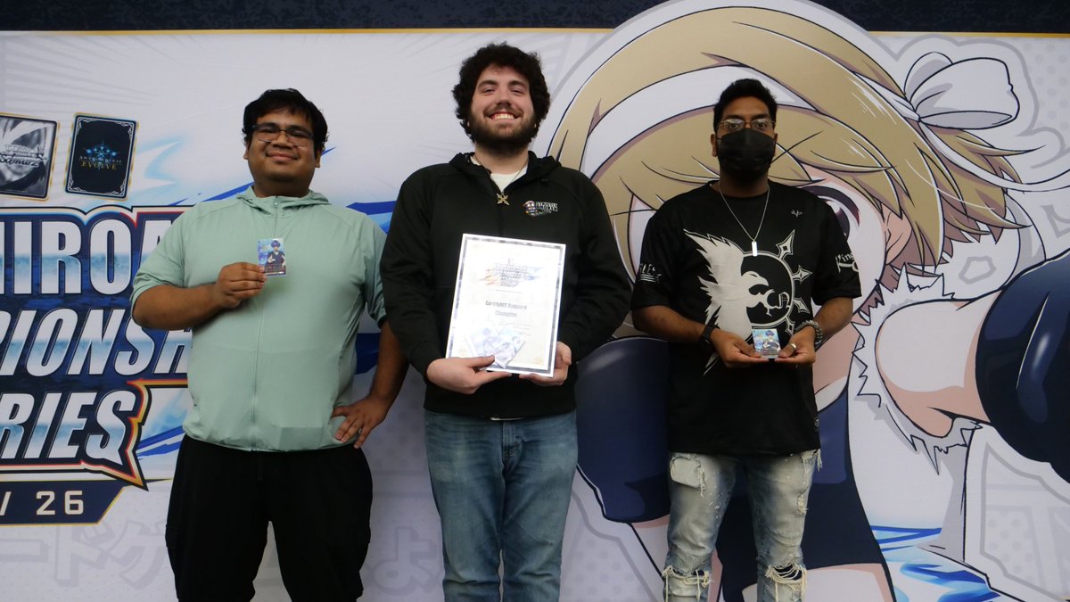 BushiroadEvents's tweet image. 👑 𝗕𝗖𝗦 𝟮𝟱/𝟮𝟲 👑

Congratulations to the top 3 players of Cardfight!! Vanguard (Standard) at Houston,TX (USA)! 🎉

🏅 Trenton Dees
🥈 Marjan Rahman
🥉 Mike Mipaul

#Bushiroad #BCS2526