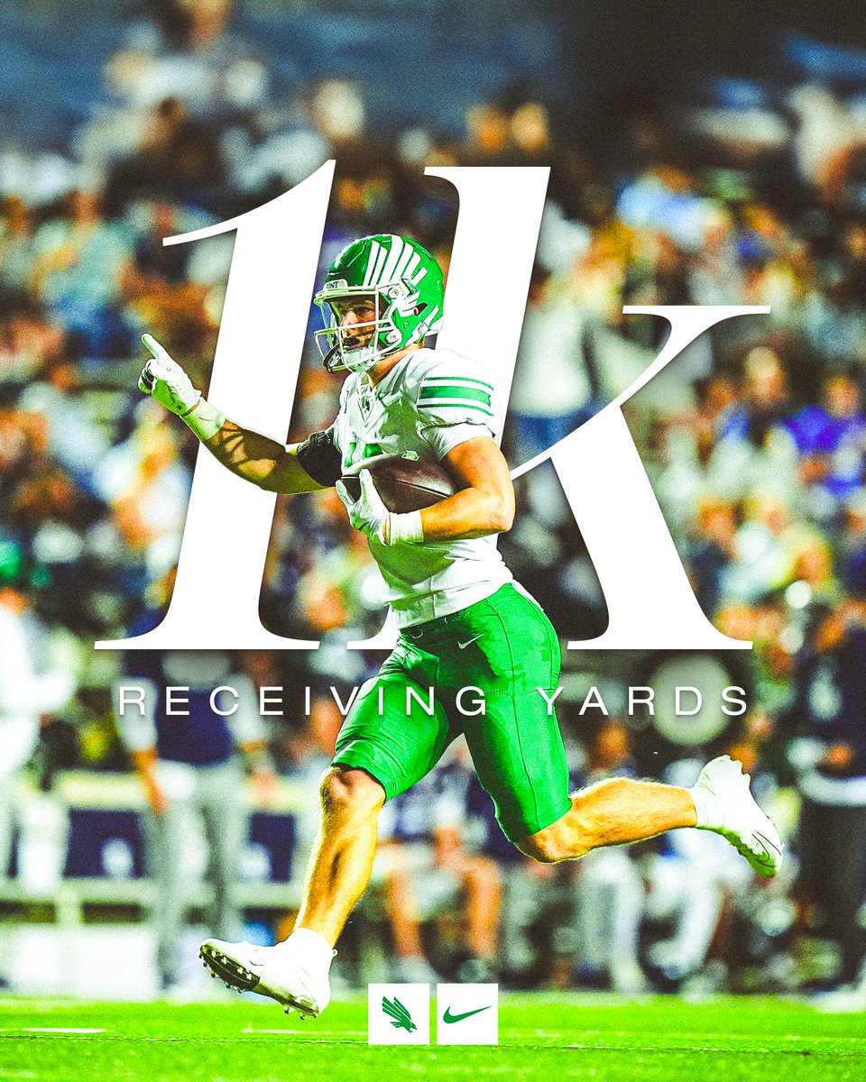 MeanGreenFB's tweet image. 1⃣0⃣ for 1️⃣0️⃣0️⃣0️⃣

@wyatttyoung  is the 10th receiver in program history to have 1,000 receiving yards in a season

#GMG🦅
