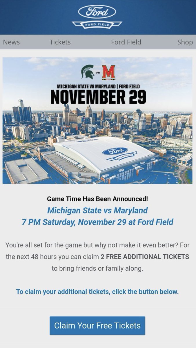 Hugeshow's tweet image. Sales are so bad MSU is giving away tickets to the Maryland game next Saturday in Detroit. This is a real weak look. Borderline pathetic. MSU needs to know their Spartan fan base. Do not move your games off campus uniess your football tean is a championship contender and the game…