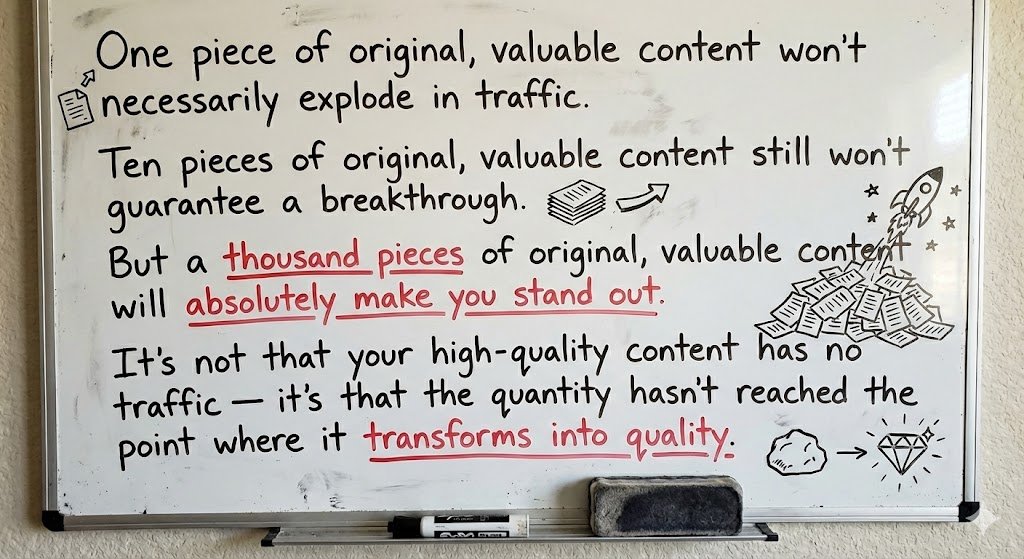 Um único conteúdo original e valioso não necessariamente vai gerar um aumento explosivo de tráfego.
 Dez conteúdos origi
