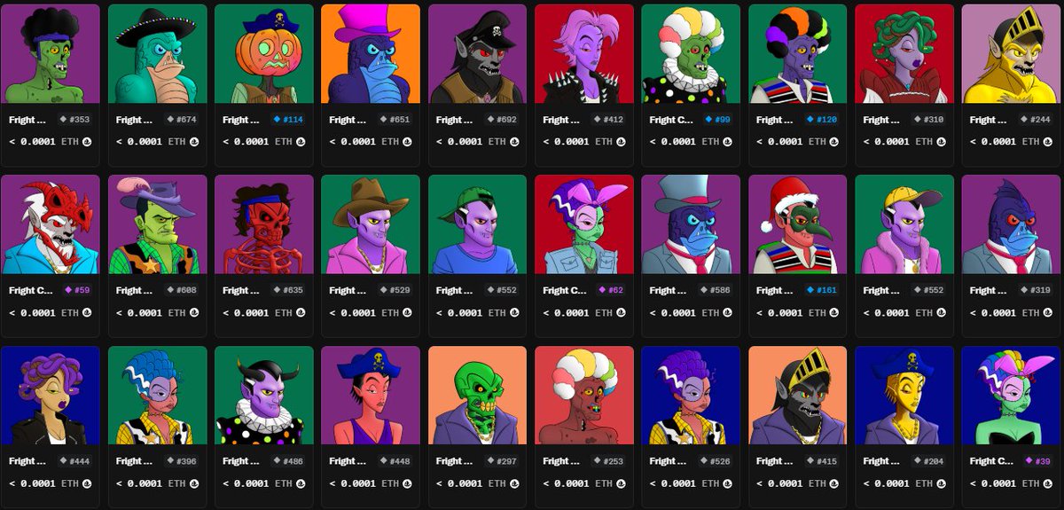 CAONHTAN1's tweet image. I saw this 2023 collection was freeminting and had a bit of trading volume
Fright Club
Supply: 3131
Gas is cheap now ~ 0,1$
Mint via CA: etherscan.io/address/0x46b7…
Max 10 NFTs per mint, unlimited mints per wallet
Market: opensea.io/collection/fri…
#NFT #ETH #FrightClub #freemint