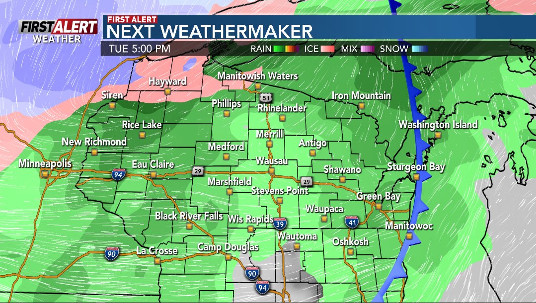 Jeremy_WSAW's tweet image. #FirstAlertWeather: It will go from chilly to mild on Sunday, but staying dry for those out hunting. A First Alert for the next weather maker that initially brings showers, but also a shot of cold air, and risk of snow showers. #wsawwx #wiwx

Forecast: wsaw.com/2025/11/22/uns…