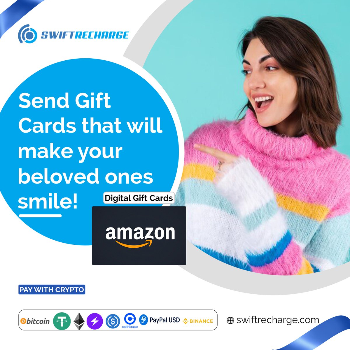 swiftrecharges's tweet image. SwiftRecharge- Give the gift of endless choices with an Amazon Gift Card!

Whether you hold Bitcoin, ETH, or Stablecoins, SwiftRecharge makes it easy to buy digital gift cards instantly. 

No waiting, just shopping👉 swiftrecharge.com/buy-gift-cards

#Amazon #GiftCard #Crypto #Bitcoin…