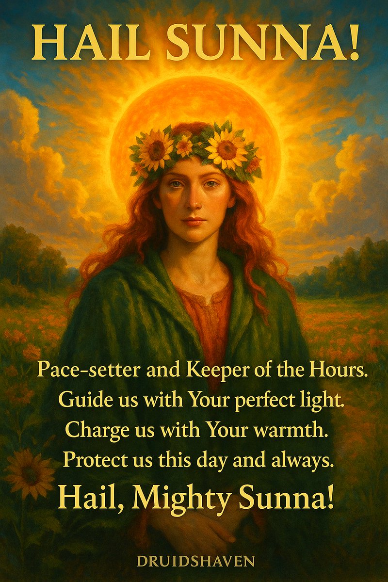 Druidshaven's tweet photo. Hail Sunna — Keeper of the Hours, Bringer of Light.
May Her warmth charge your spirit and clear your path today. 🌞✨
Type HAIL to honour Her power.
#Sunna #NorsePagan #PaganTwitter #Heathenry #NorseMythology #Witchtok #Witchcraft #DruidShaven #PaganCommunity #SolarMagic #Spirituality #Magic #EnergyWork #FolkMagic
