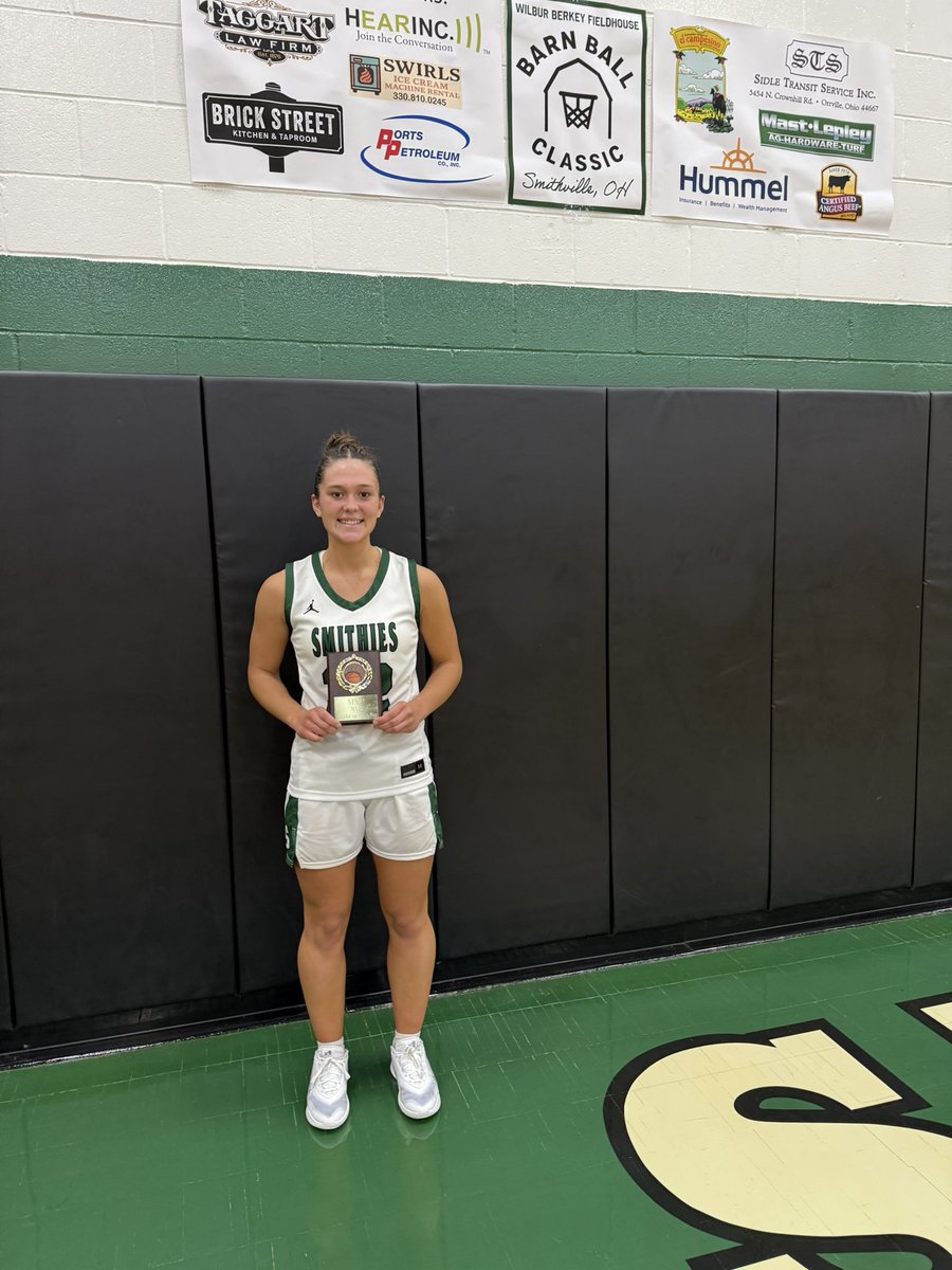 Smithville took down Tuslaw in game 8 at the Barn Ball Classic . Leah Keib took the MVP honor for the Smithies with 26 points 🏀