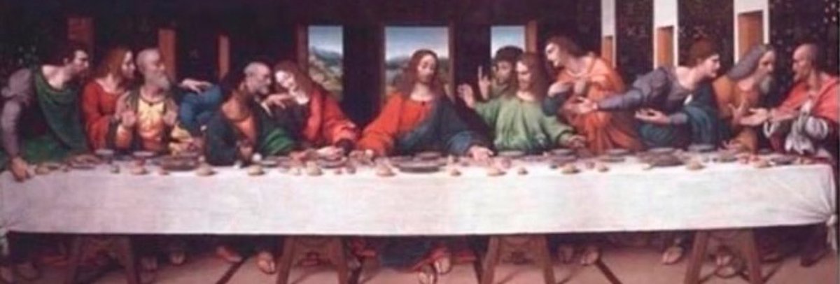Jesus: Table for 26, please.
Waiter: But there are only 13 of you.
Jesus: Yes, but we're all going to sit on the same side.