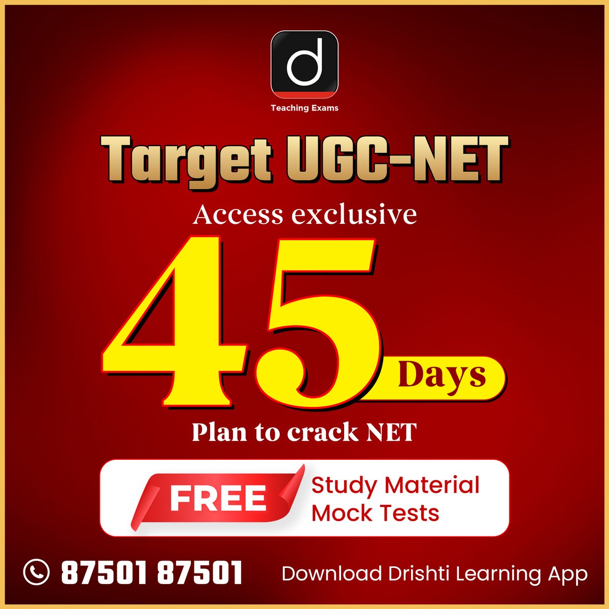 Drishtiteaching's tweet image. Don’t delay your dream.
Crack UGC NET with our 45 Days strategy plan!
Get a strategy that actually works.

Enrol Now: drishti.xyz/TargetUGCNET45
or Contact us: 87501 87501

#UGCNET2025 #NTAUGCNET #NETExam #TargetUGCNET #TeachingExams #DreamJob #GovernmentJobs #Preparation…