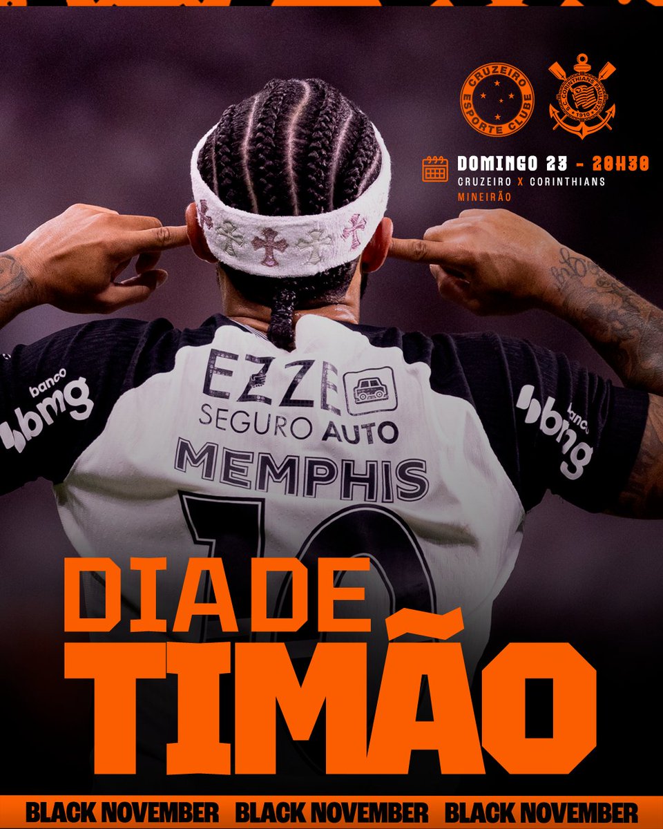 DIA DE TIMÃO!!!!! 🦅🏆

🔥 Dia de Corinthians! Corre já aproveitar a Black November da ShopTimão! Vamos em busca dos 3️⃣ pontos!

🏁 Cruzeiro X Corinthians 
🏆 Brasileirão
🕒 20h30
🏟 Mineirão
🖥 Prime Video

#VaiCorinthians