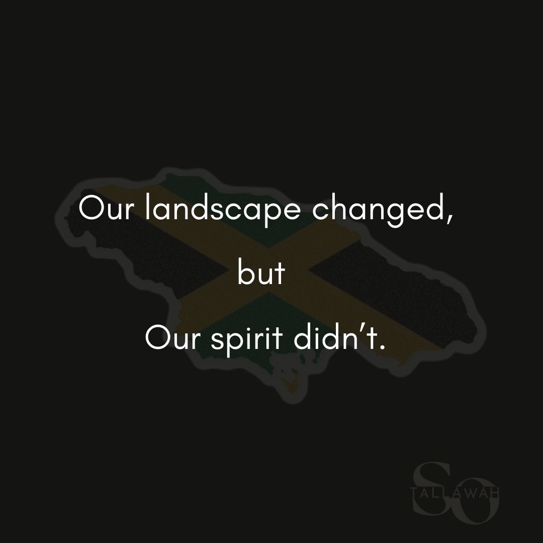 The images are heartrending. It is difficult to see the level of destruction and once-lush, green hillsides stripped and ravaged. Our landscapes and countrysides will recover, and so will we. #Jamaicans #sotallawah