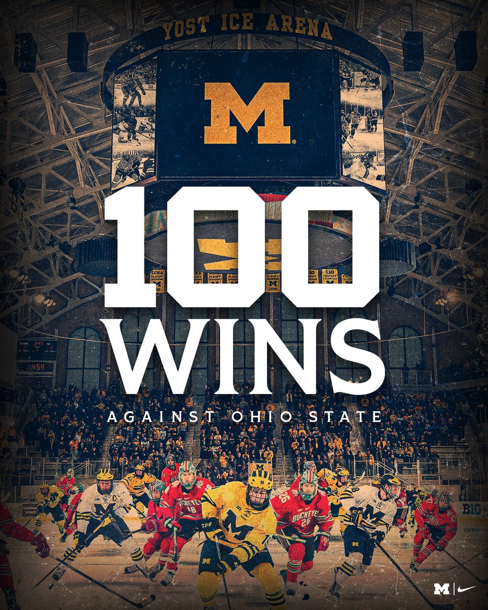 umichhockey's tweet image. A milestone night. That&apos;s 100 wins over the Buckeyes. #GoBlue〽️
