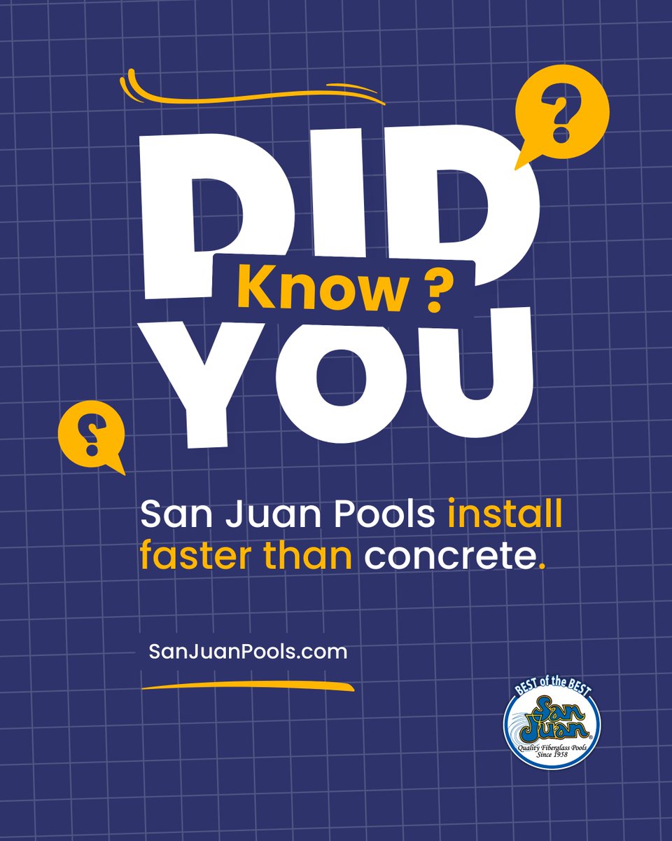 sanjuanpools's tweet image. Did you know? San Juan Pools install faster than concrete. #SanJuanPools #BackyardUpgrade #FiberglassPools SanJuanPools.com