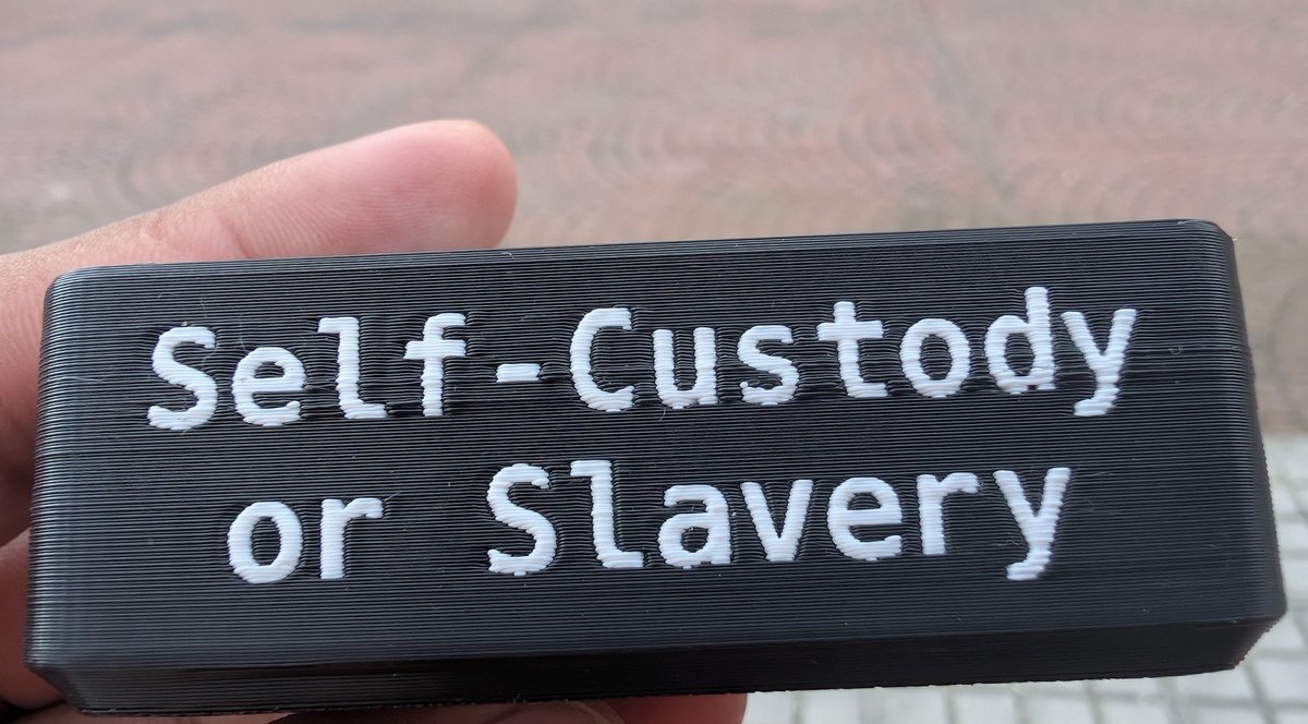 ishi0k's tweet image. I had a custom case made for my #SeedSigner model, and I like how it turned out with the phrase “Self Custody or Slavery.”

The only downside is that the 3D model doesn’t account for the top cover and circuitry, the screen and buttons are left exposed.

Is there any 3D template…