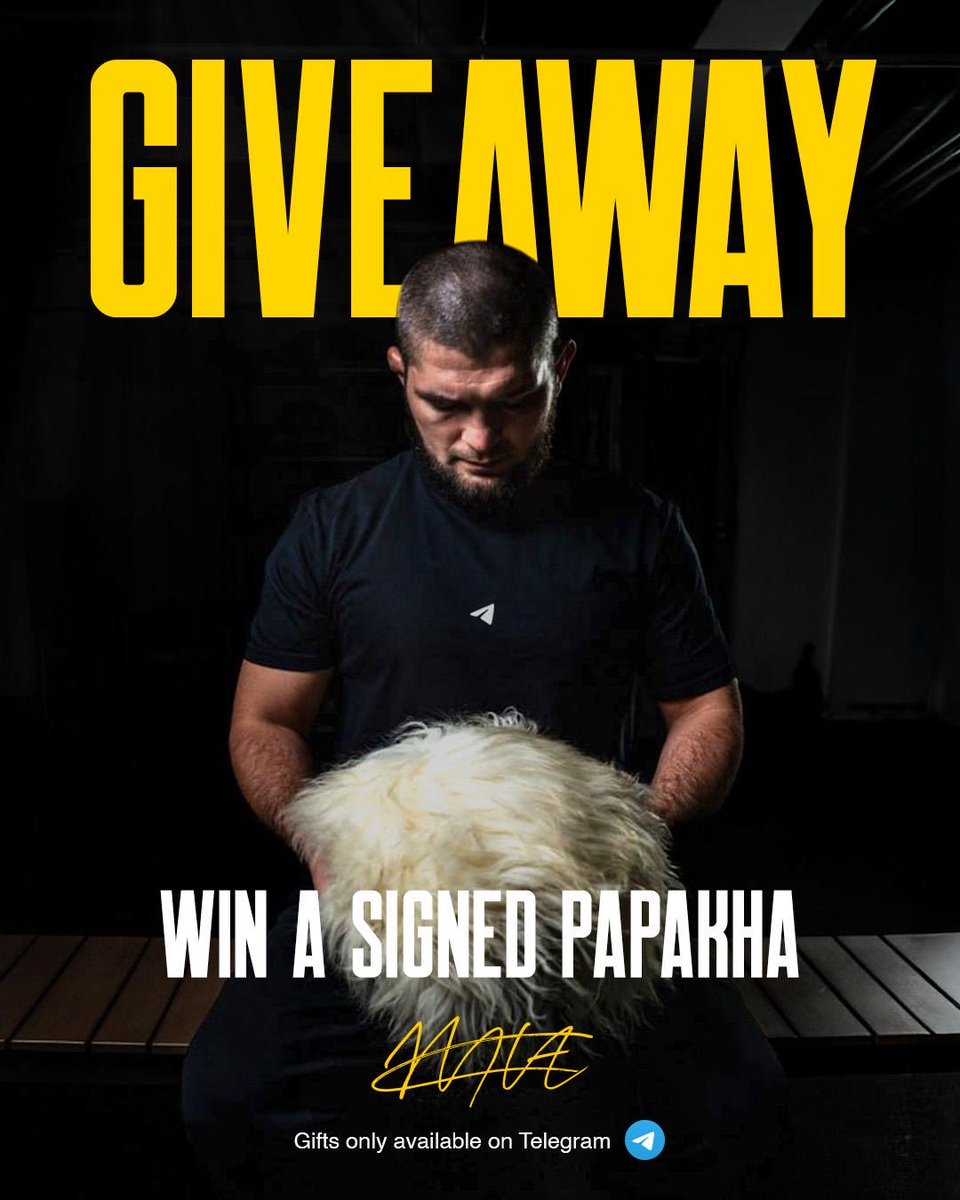 TeamKhabib's tweet image. My father passed this down to me. Now, I want to pass this down to you. I am giving away 8 signed Papakha&apos;s in honor of my Telegram Digital Collectible Gifts.
To win, all you have to do is: 

- Download Telegram
- Subscribe to my Telegram Channel
- Repost this post to your story…