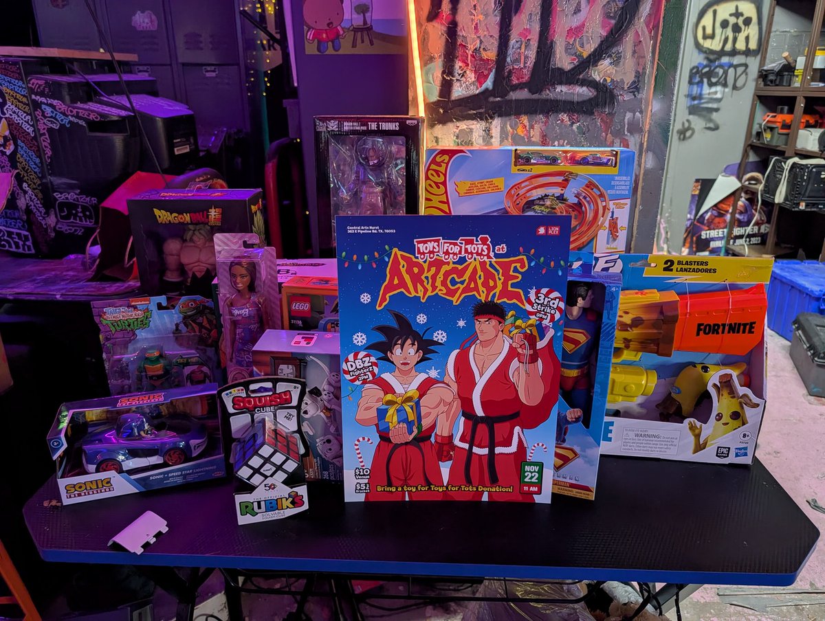 Toy drive tournament today at <a href="/artcadeDFW/">ArtCade</a> . Thank you to <a href="/lionplex/">LIONPLEX</a> for doing the flyer once again. Tune in over at twitch.tv/stealtheshank we are starting in a few minutes!