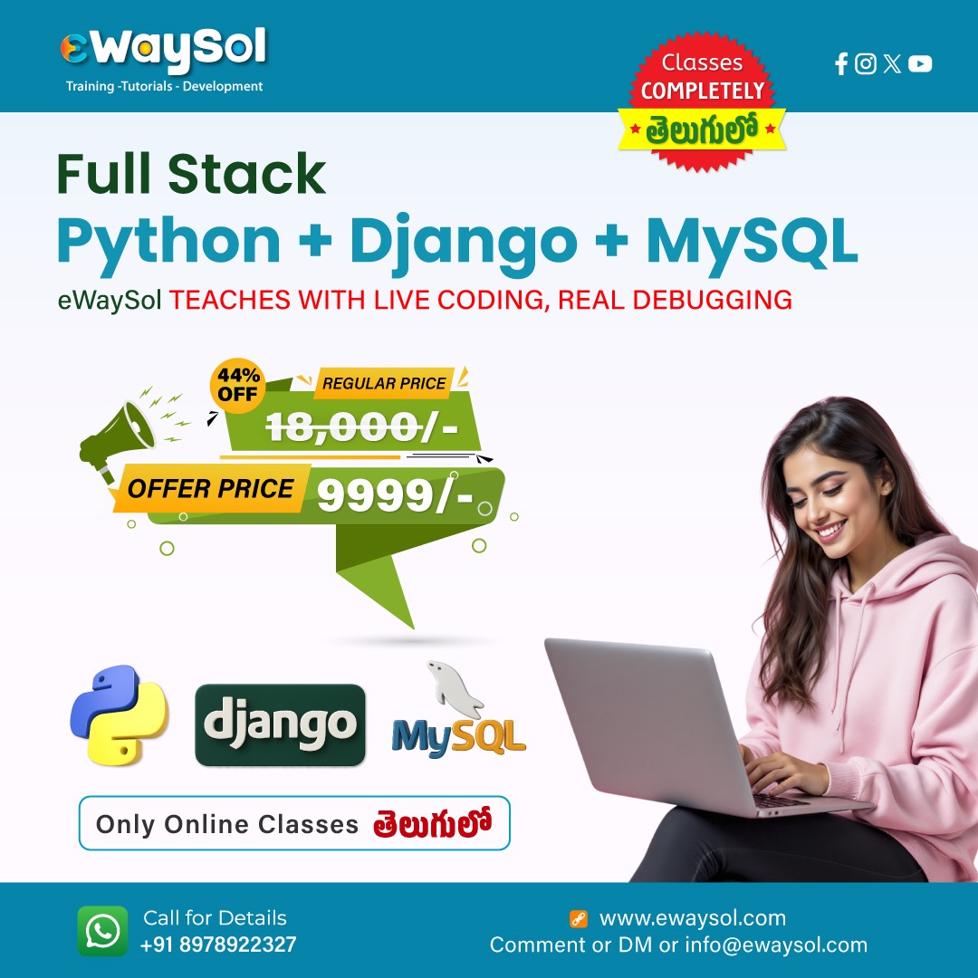 ewaysol's tweet image. 🔥 Full Stack Python
Regular Fee: ₹18,000 → ₹9,999
Concept → Code → Run → Debug → Fix
DM “Python”
X Hashtags:
#ewaySol #FullStackPython #PythonTraining #LearnToCode