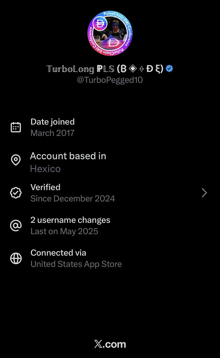 TurboPegged10's tweet image. Oh sht X did me dirty with my location.

The jig is up guys. Been shilling HEX, Pulsechain and pDAI so long I took up permanent residence here.