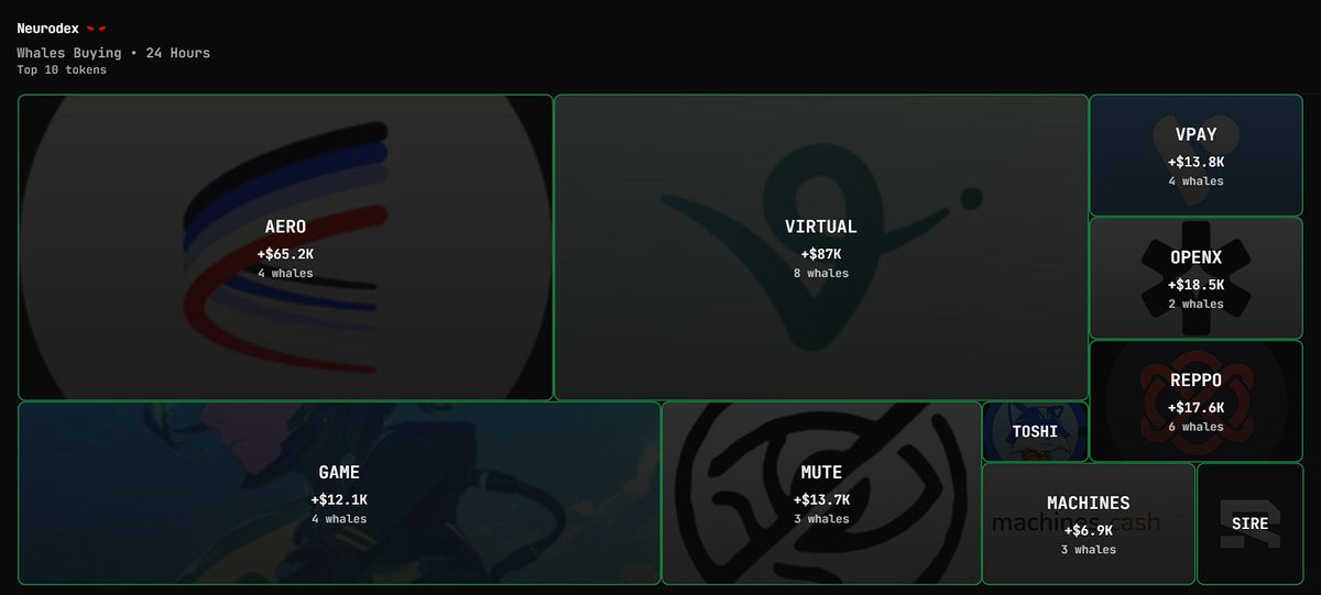 Neuradex WhaleDex 상위 10개 고래 유입 토큰