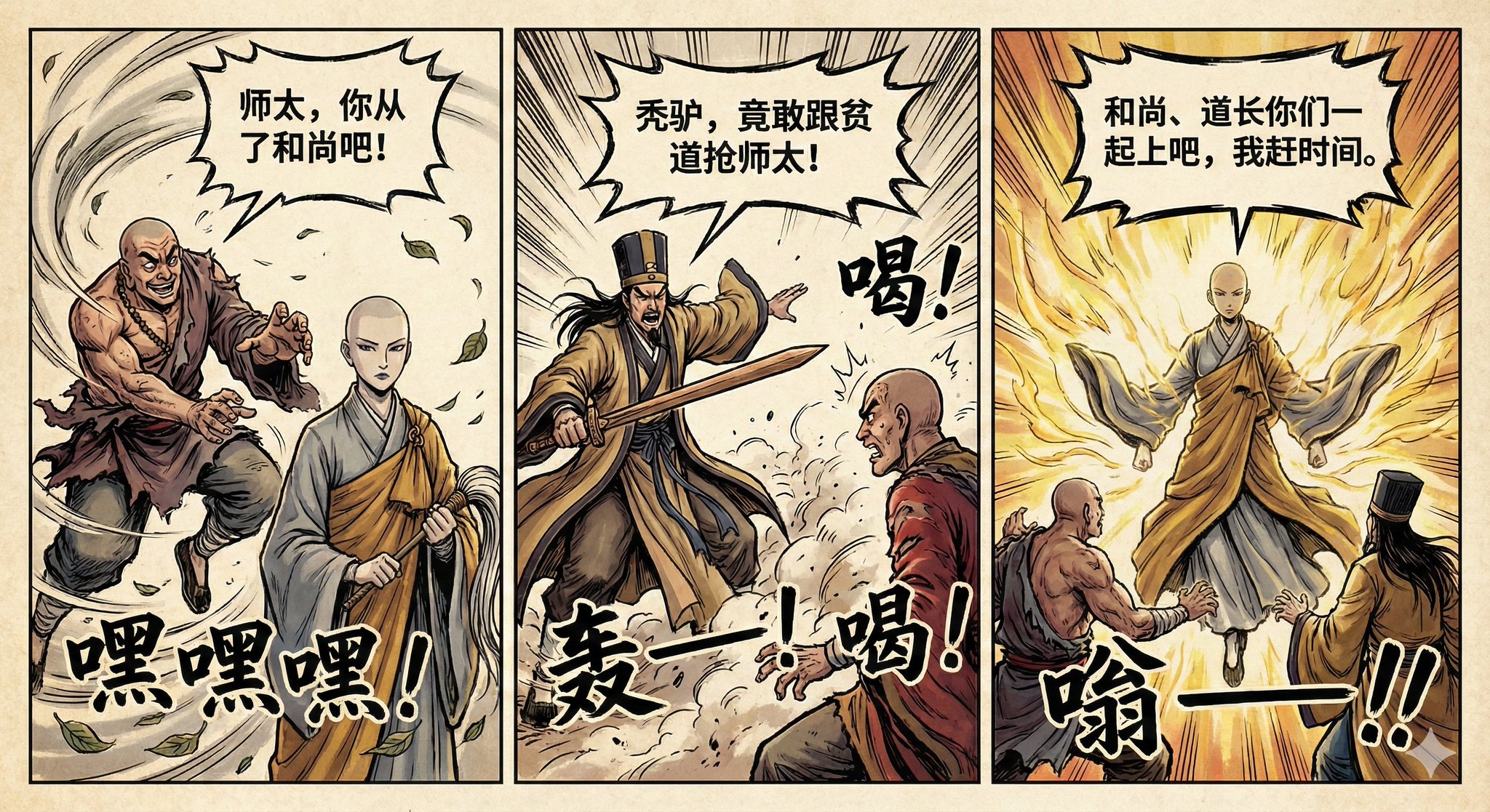 和尚道长师太三格漫画