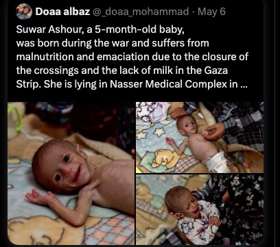 Reneeke1111's tweet image. Doaa albaz, Gaza en de  @volkskrant .

Allereerst een bedankje aan @elonmusk voor het openzetten van de locatie van X-gebruikers.

Kent u die foto nog van de @volkskrant met de baby die bijna doodging van de honger? Rond 1 mei van dit jaar.

Ik heb toen geprobeerd te achterhalen…