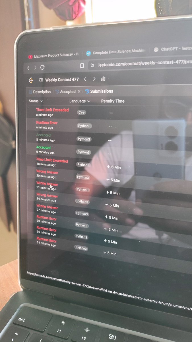 ashutoshpande_y's tweet image. This is what we call ...

Dimag ka dahi hona 🎸

 Solving the leetcode weekly contests problem.

Have you solved this one in one go 🎸.