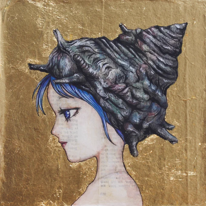 三人展「Gracieux」始まっています。 11月22日(土)〜27日(木) 11:00〜19:00(最終日17:00まで) ギャラリーニイク(表参道) 天森檜さん、田代美幸さん、森田悠介 モノトーンの絵を描きたい時期と金を多用したい時期が交互にやってきます。どちらが良いのだろう... 「潮騒の子ども」 180×180mm