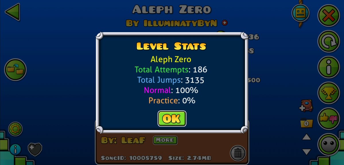 TheYellowSF22's tweet image. Geometry Dash

Aleph Zero by IlluminatyByN (My first classic Hard Demon) - 100% complete!

#GeometryDash