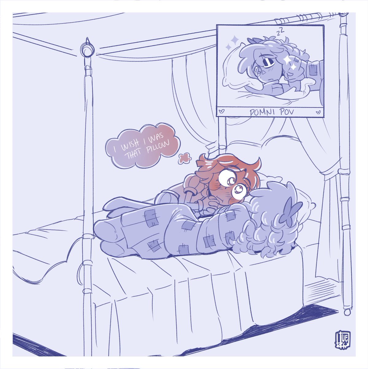 idk first time just sleeping together? heh I just wanted to draw more #ragapom being cute

also trying to overcome art block...
#jesterdoll #buttonblossom #ragatha #pomni #tadc #theamazingdigitalcircus #digitalcircus