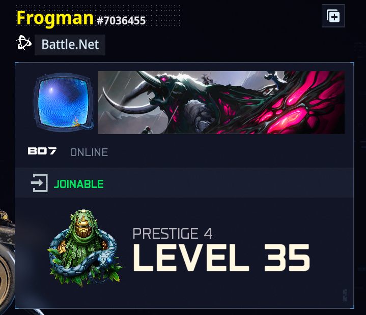 Frogman1609's tweet photo. this time around, im prestige 4 level 35 when i finished

either its a lot less XP since it was 1k headshots instead of 2k, or XP is truly bugged in zombies haha.

I know it took me a month to do bo6's camo.. but I got to like prestige 9 or 10 I think? sooo, i hope XP gets fixed https://t.co/w87bYdFuqJ