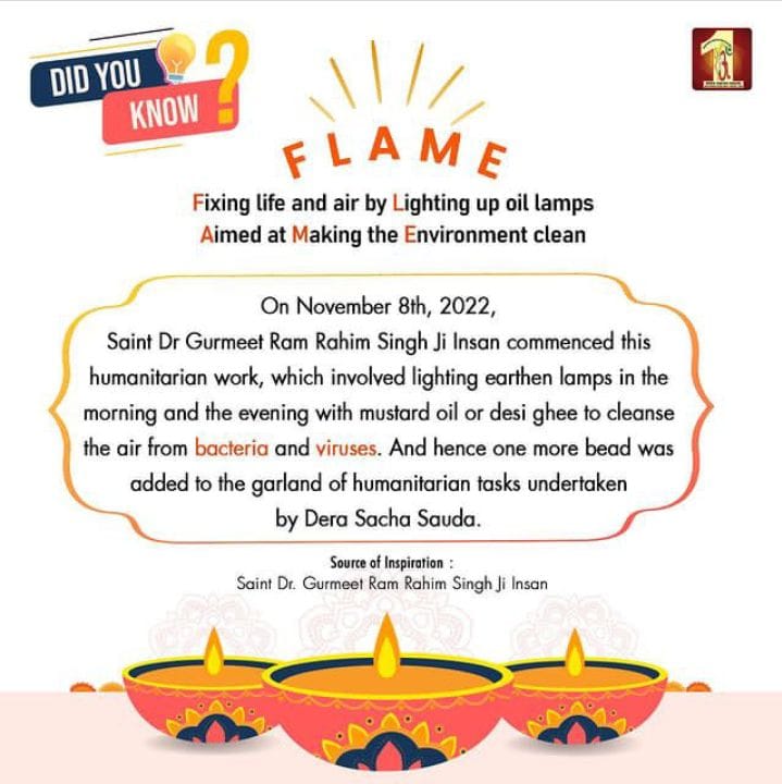 BrarTeona23's tweet image. Taking forward our Indian culture, #FLAMEOfPositivity is started by Saint Gurmeet Ram Rahim Singh Ji under which Guruji urges masses to light up the earthen lamps of ghee or oil in morning &amp;amp; evening to bring positivity all around.