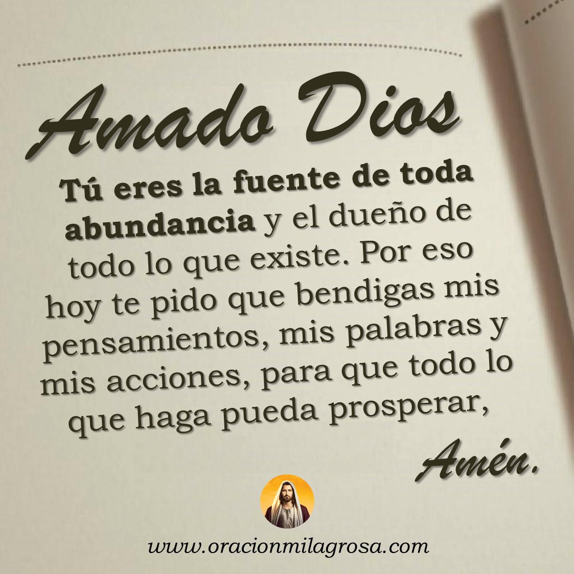 ORACIÓN SECRETA EN LA BIBLIA QUE TE HARÁ MILLONARIO: Amado Dios, hoy te entrego mi vida, mis sueños, mis proyectos y mis esfuerzos. Te pido que los toques con tu gracia y los conviertas en fuentes de éxito, bendición y abundancia.

Mira este vídeo en:  youtu.be/Y1MPXmHCueY ✨