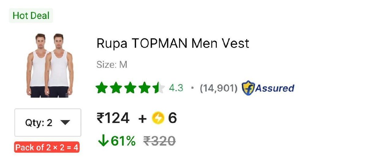 TechyBoostDeals's tweet image. Pack of 4 Rupa Vest @ ₹124 + 🪙SC 👕

Buy link : fkrt.cc/h3IMsxv

#Flipkart #Rupa #MenInnerwear