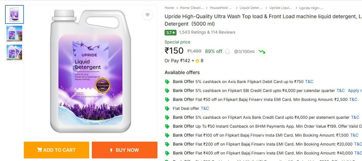TechyBoostDeals's tweet image. Upride Ultra Washing Machine Liquid Detergent @ ₹150 🧼

Buy link : fkrt.cc/hhjUgEt

#Flipkart #Upride #Detergent