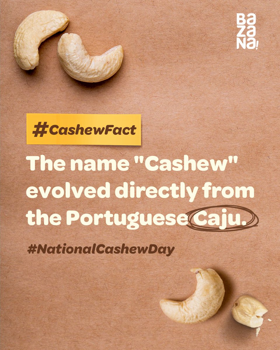 BazanaSnack's tweet photo. Not many know this one, and honestly, that’s a Caju-al flex worth sharing.

#Bazana #SnackBetter #Cashew #Caju #NationalCashewDay #CashewSeed #CashewDay https://t.co/4TUnK2B2Fv