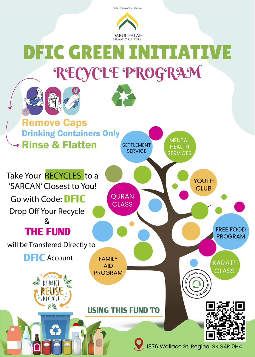DarulFalah2022's tweet image. 📷📷 Join DFIC’s Green Initiative! 📷📷
Turn your recyclables into community impact 📷 Every bottle, can, or container you recycle helps fund DFIC programs
📷 Sign up here: forms.gle/x6L1JjmjEynvKh…
#DFIC #RecycleForGood #GreenInitiative #TogetherForChange #yqr #Regina